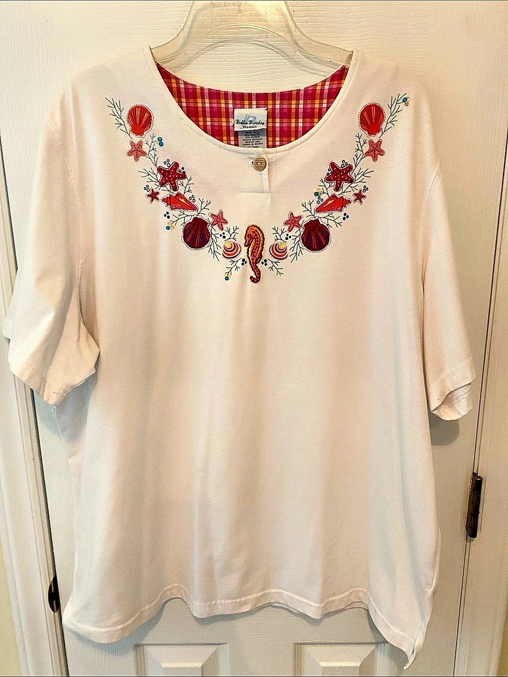 Bobbie Brooks Embroidered Plaid Yoke Tunic Size woman’s 26/28
